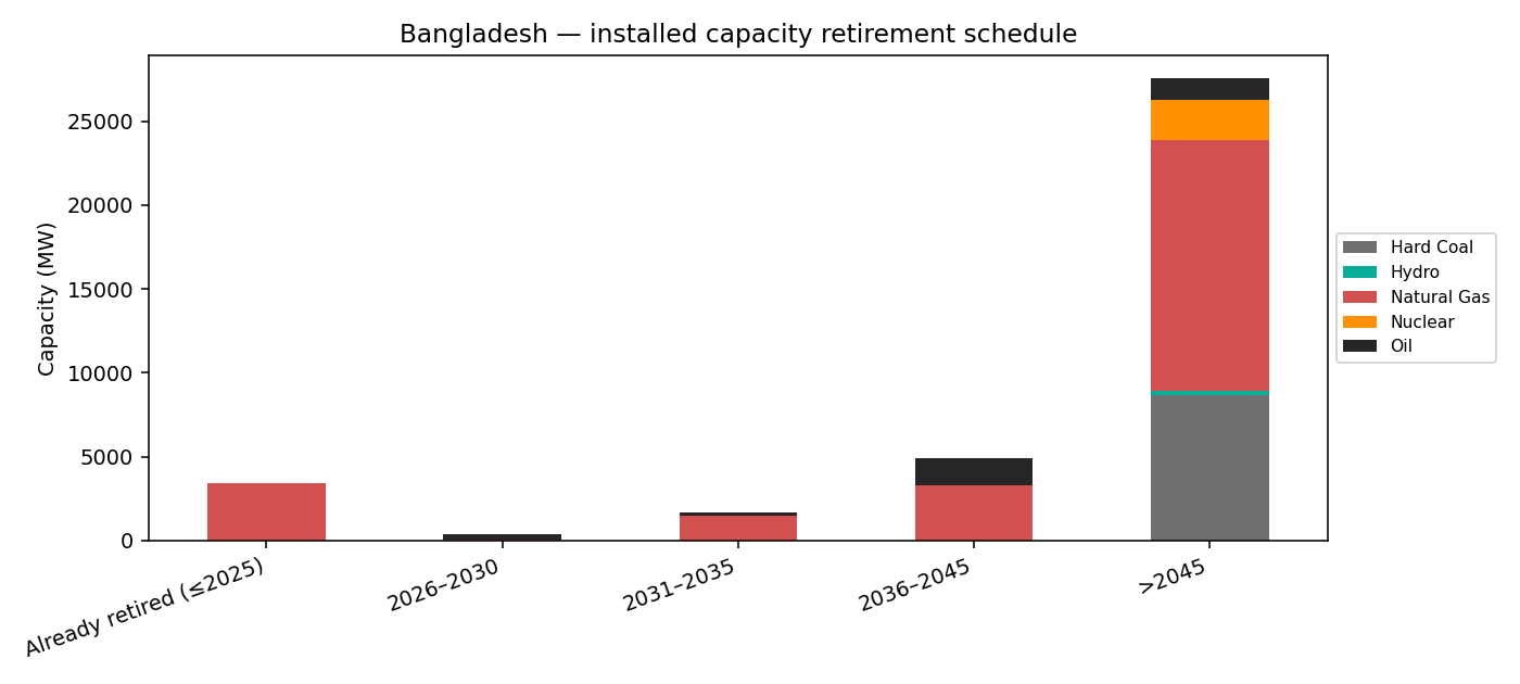Plant retirement schedule by fuel and decade
